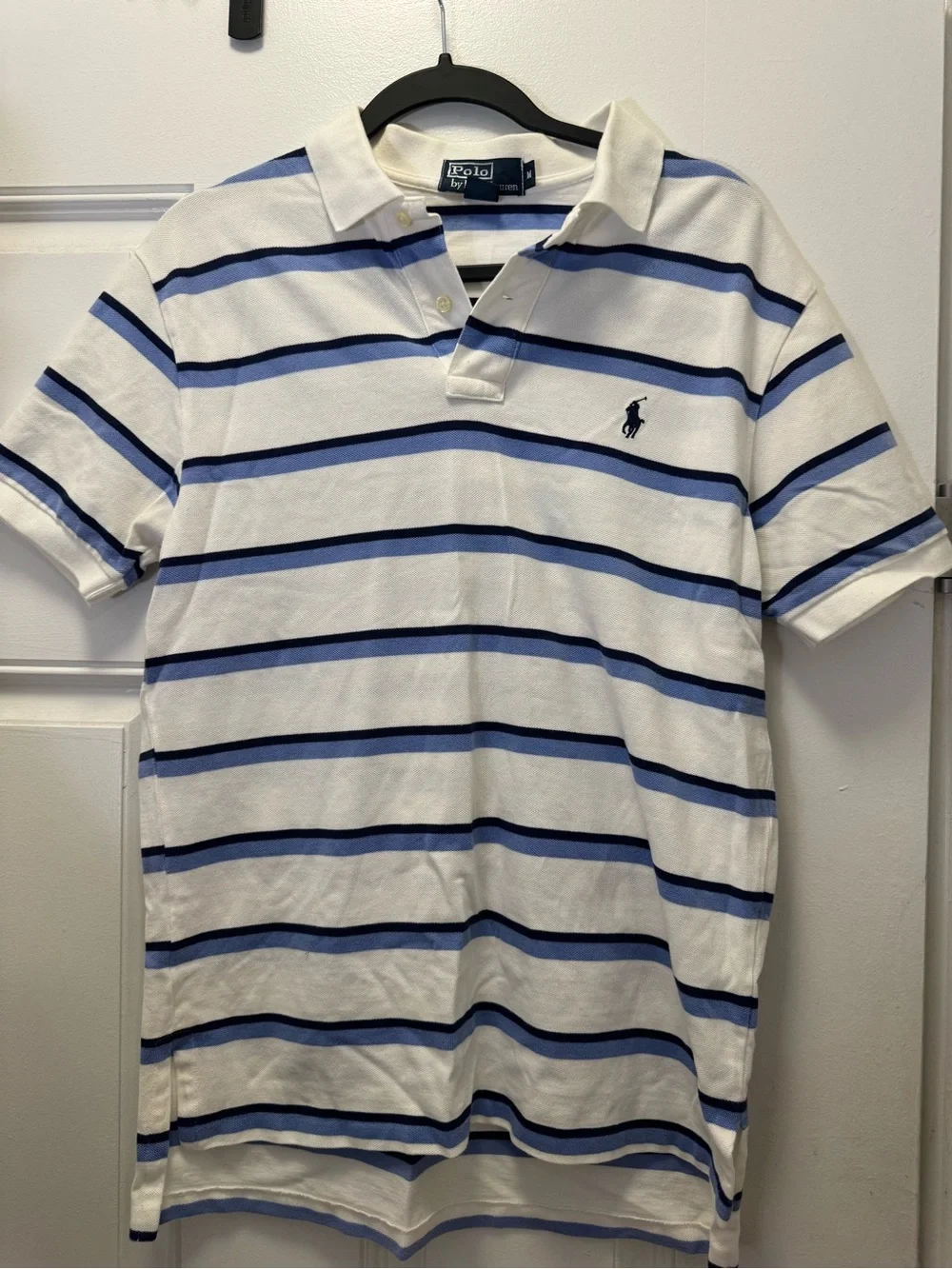 Polo by Ralph Lauren White with Blue Striped Cotton Polo Shirt